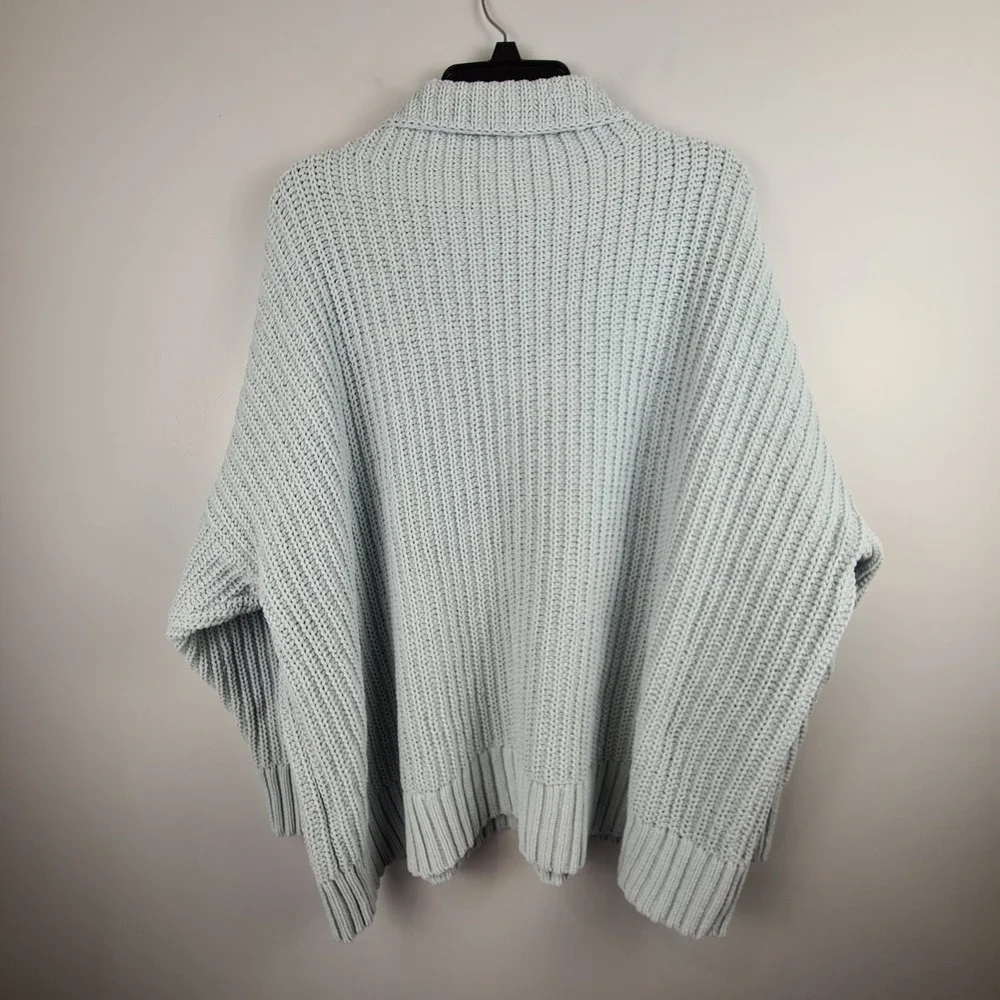 Aerie Womens XL Oversized Chenille Turtleneck Sweater Light‎ Blue Chunky Ribbed